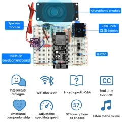 Keyestudio Xiao Zhi AI Chatbot Breadboard DIY Electronic Kit with 128x64 OLED Screen Al Voice Assistant Starter Kit - Image 3