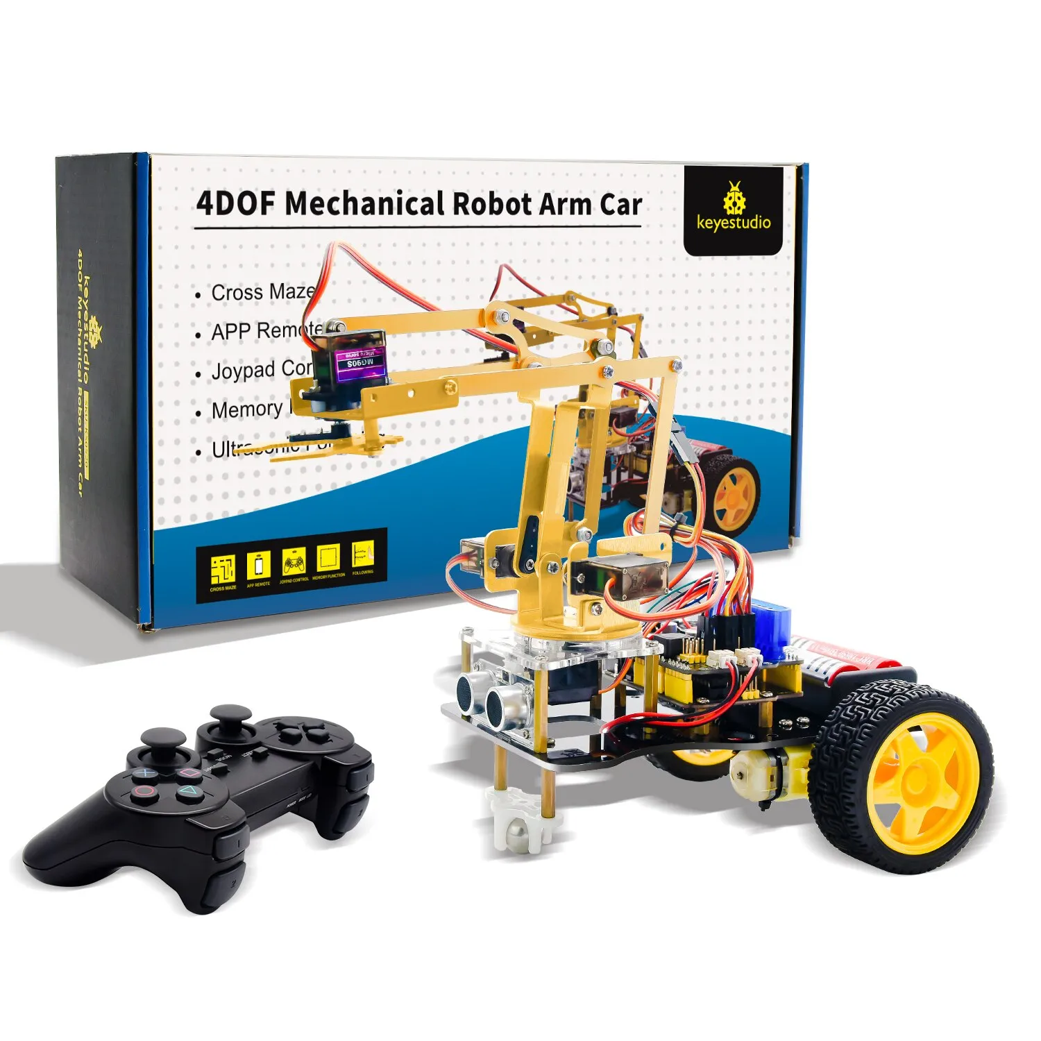 Keyestudio 4DOF Mechanical Arm Robot Car Learning Starter Kit W/PS2 Contoller for Arduino Robot/Support Android &IOS