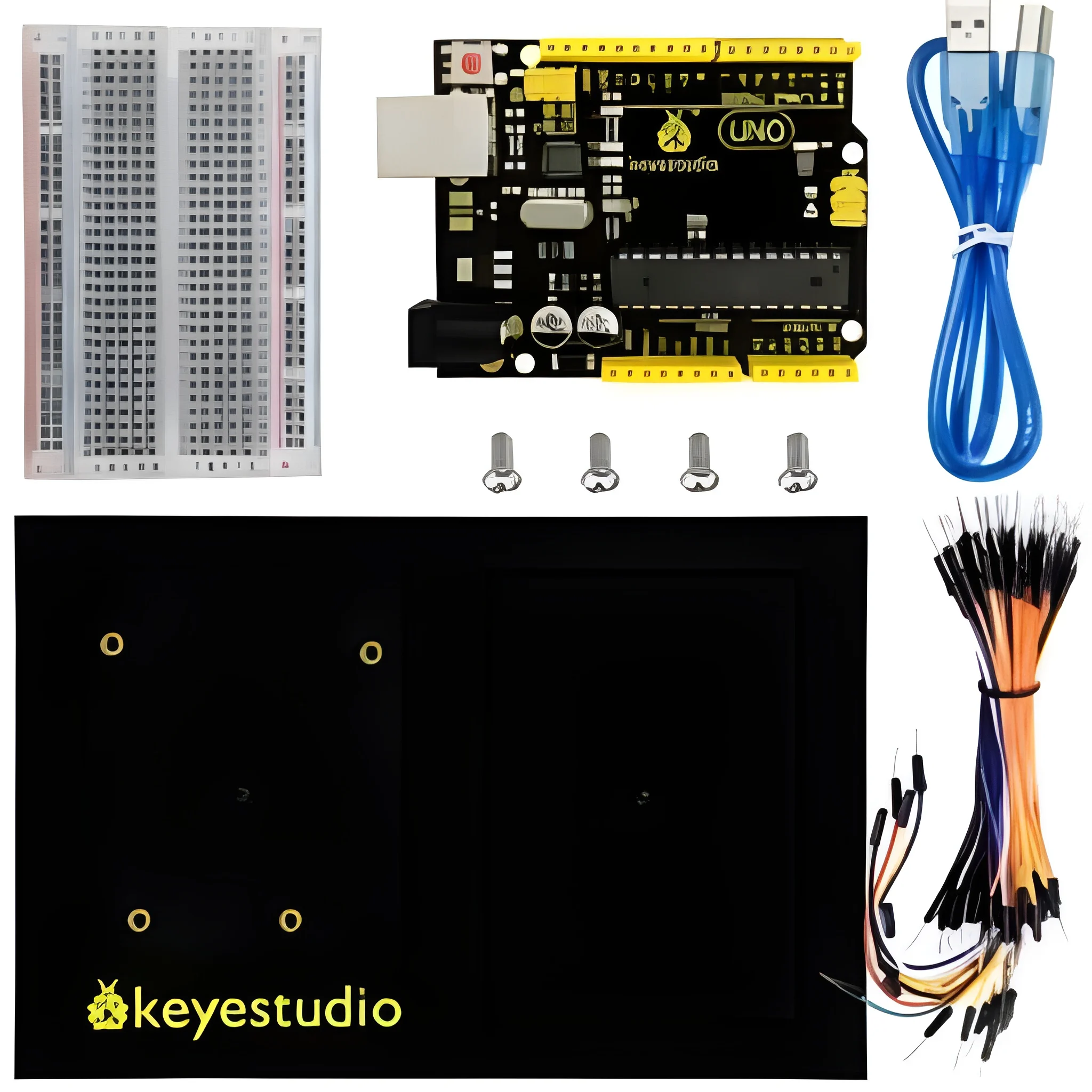 Keyestudio R3 Board +400 Holes Transparent Breadboard +Chassis +65 Jumper Wires +50 cm USB Cable For Arduino DIY Project